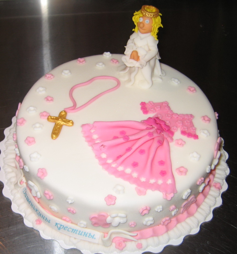 Детский торт на крестины с ангелочком